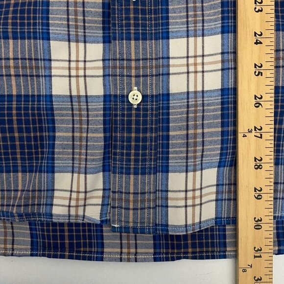 Gitman Bros Plaid Button Down Shirt Mens L Blue White 100% Cotton Made in USA - Picture 10 of 10